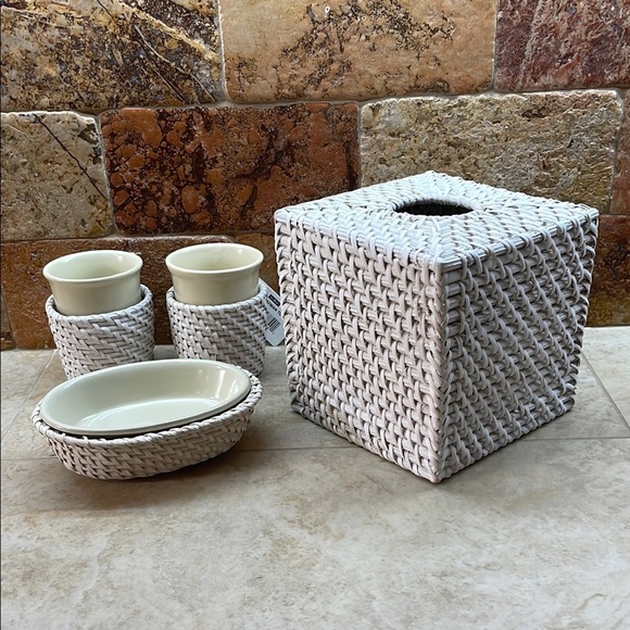 LaMont Bath Rattan Cayman Accessories Soap Dish Tissue Cover Tumbler Wicker - Picture 2 of 12